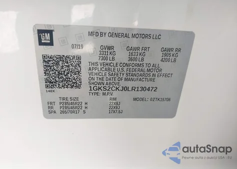 2020 GMC Yukon 4Wd Denali from USA, damaged, VIN 1GKS2CKJ0LR130472